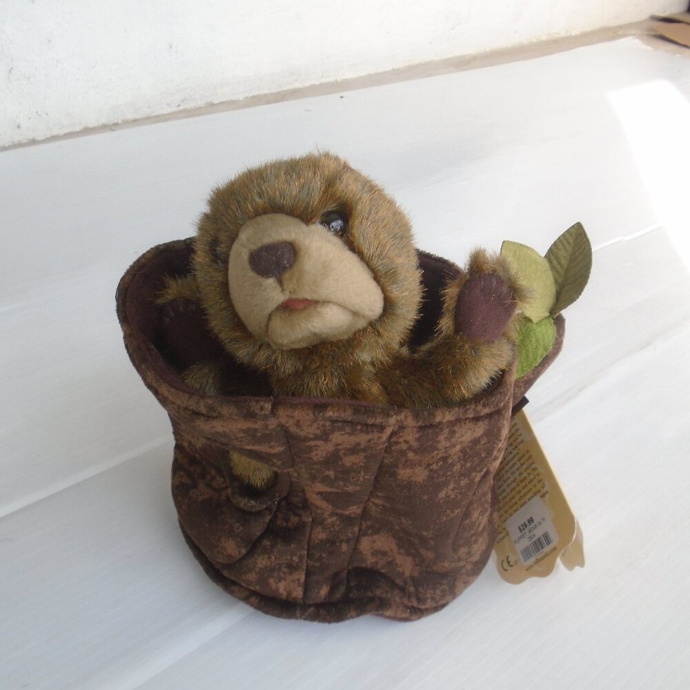 NWT Folkmanis Puppets "Bear in Tree Trunk" Hand Puppet 10" Brown